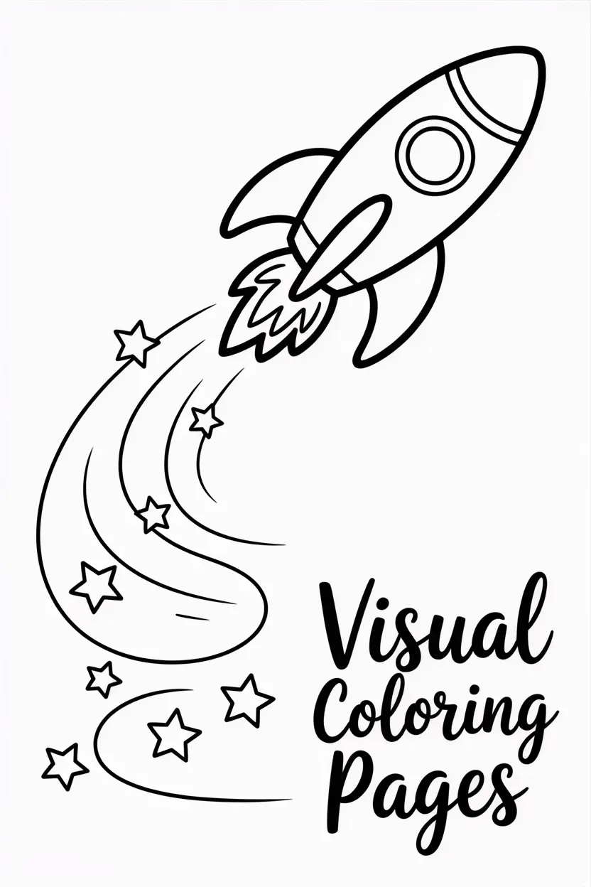 rocket flying in a spiral trail of stars