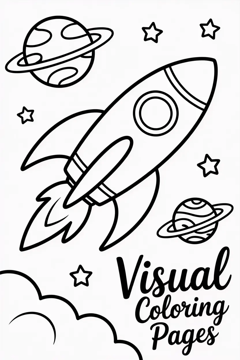 rocket ship flying past planets and stars