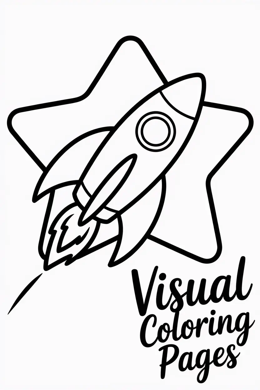rocket ship inside a star shaped frame
