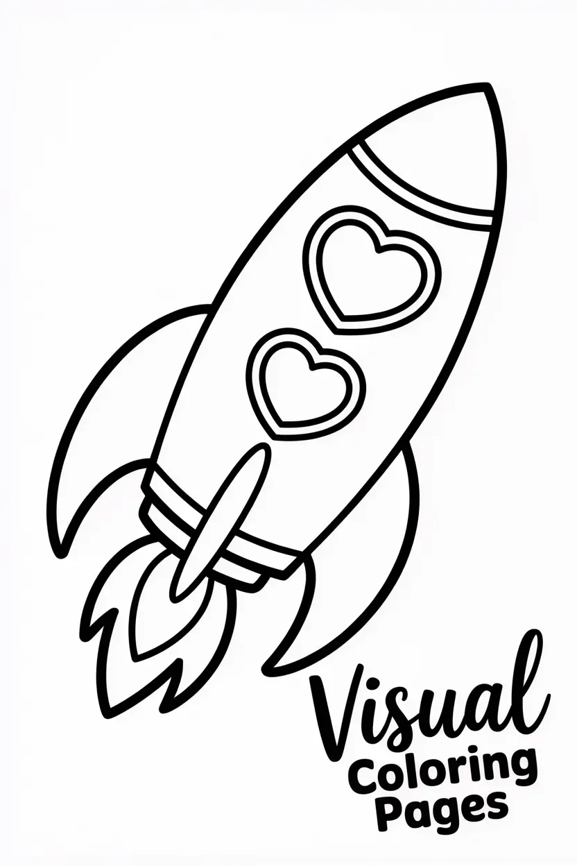 rocket ship with heart shaped windows