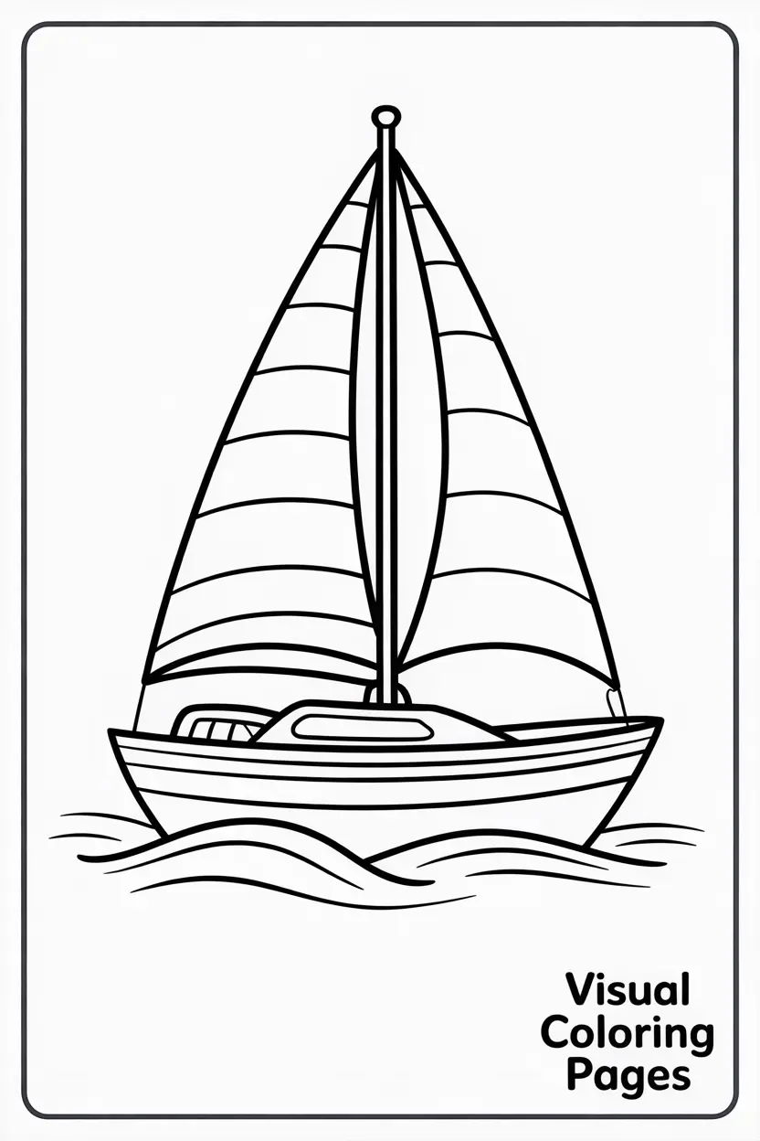 sailboat with a striped sail floating on calm waves