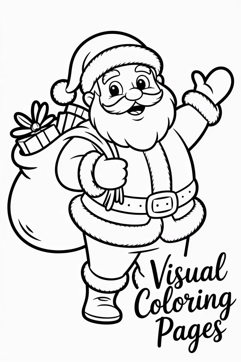 santa claus waving with a big sack of presents