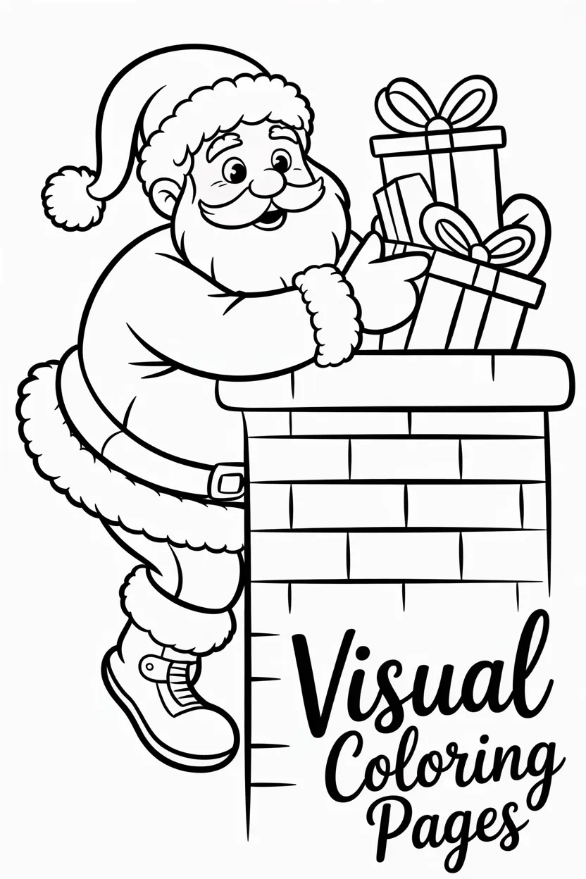 santa climbing down a chimney with presents