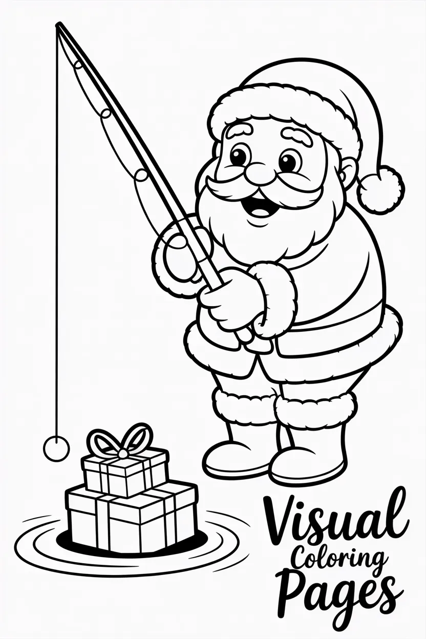 santa fishing gifts from a frozen pond