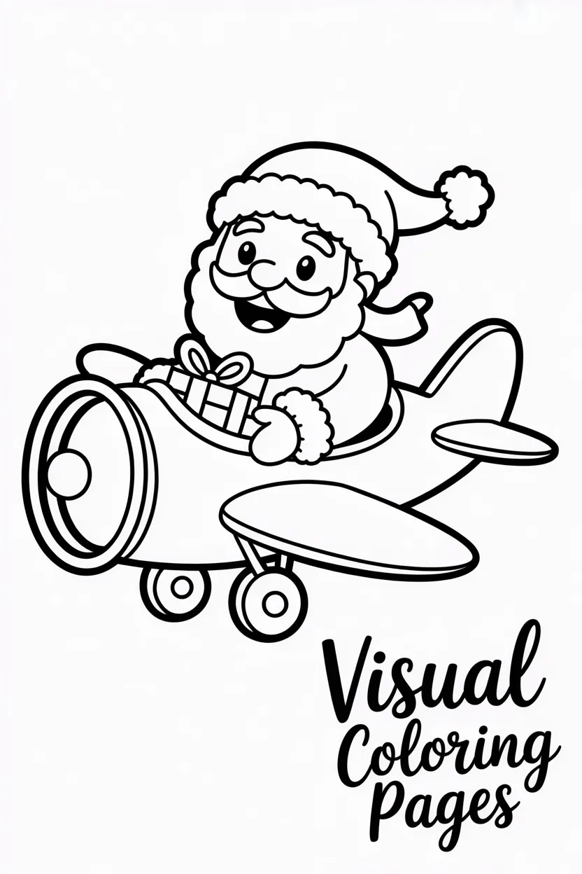 santa flying a toy airplane with presents inside