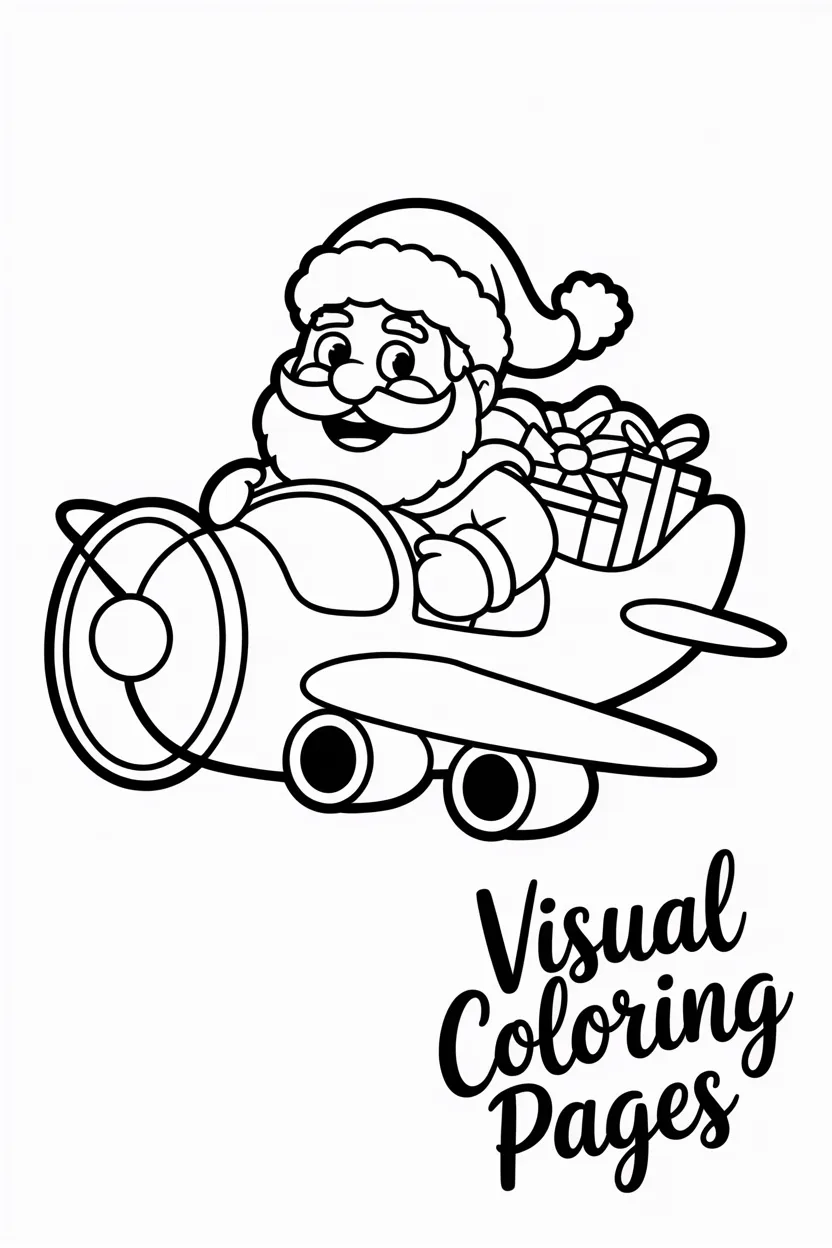 santa flying an airplane full of presents