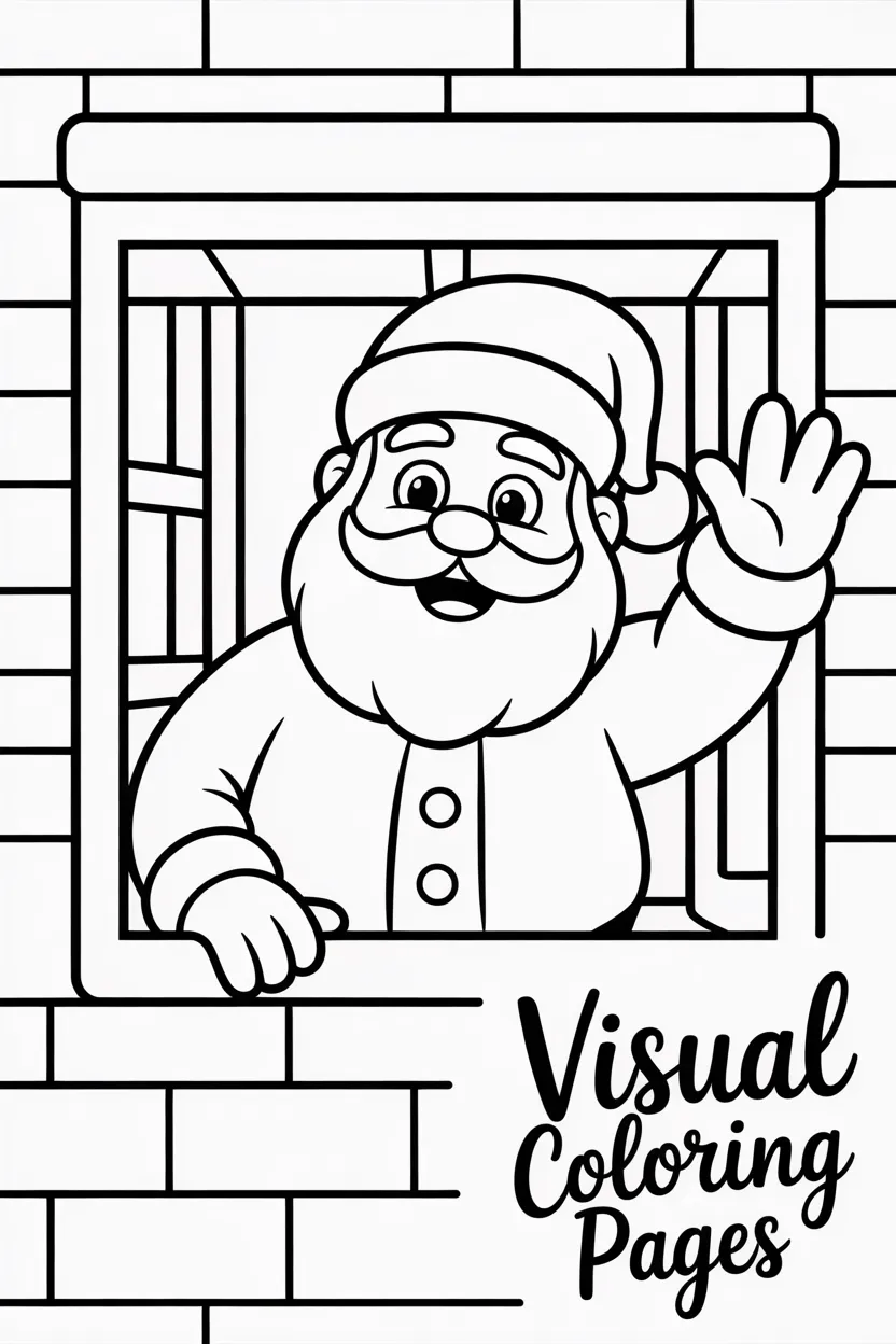 santa waving from the window of his workshop