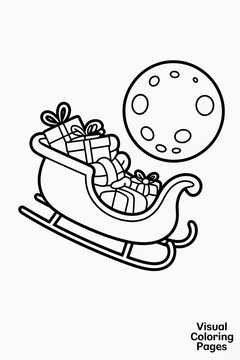 santas sleigh full of gifts flying across the moon