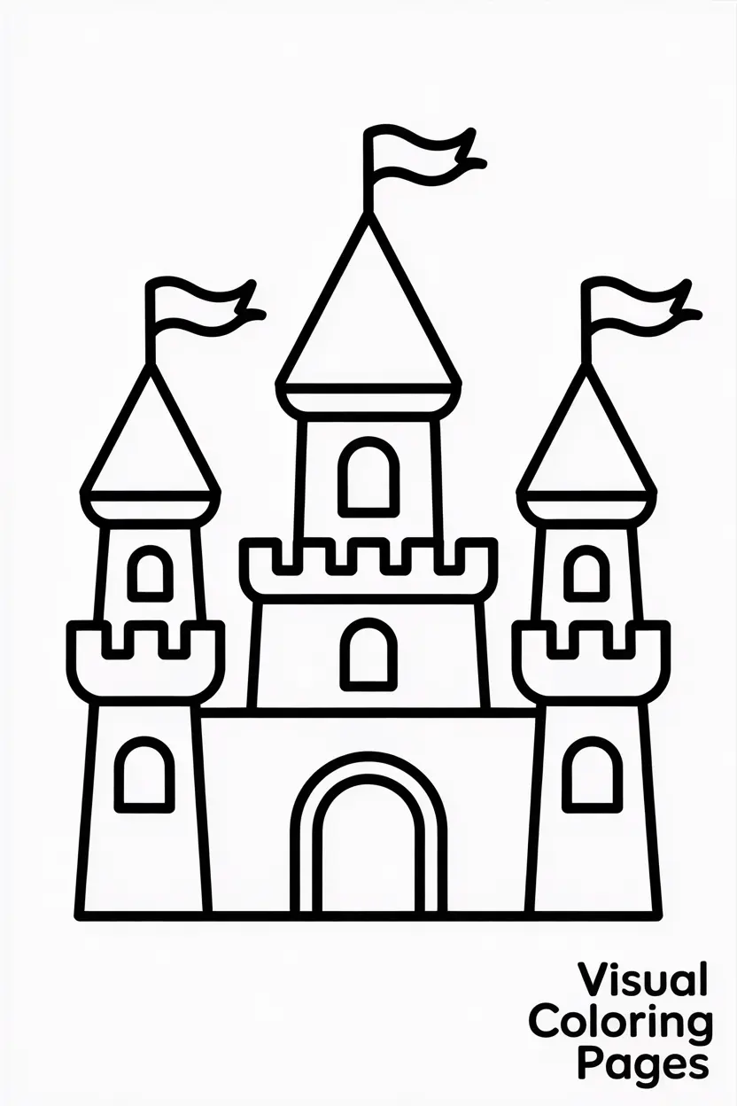 simple castle with towers and flags waving