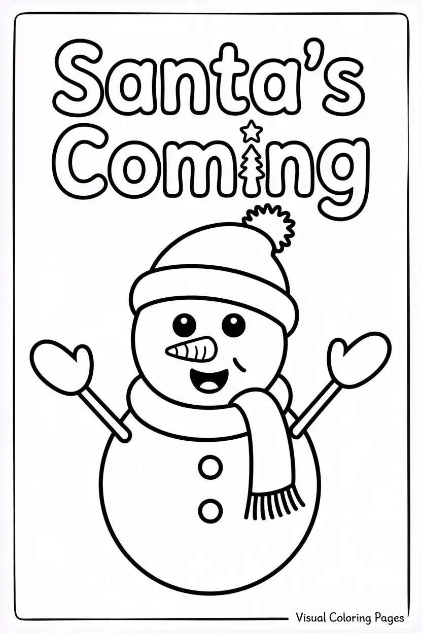 simple to color snowman with santas coming
