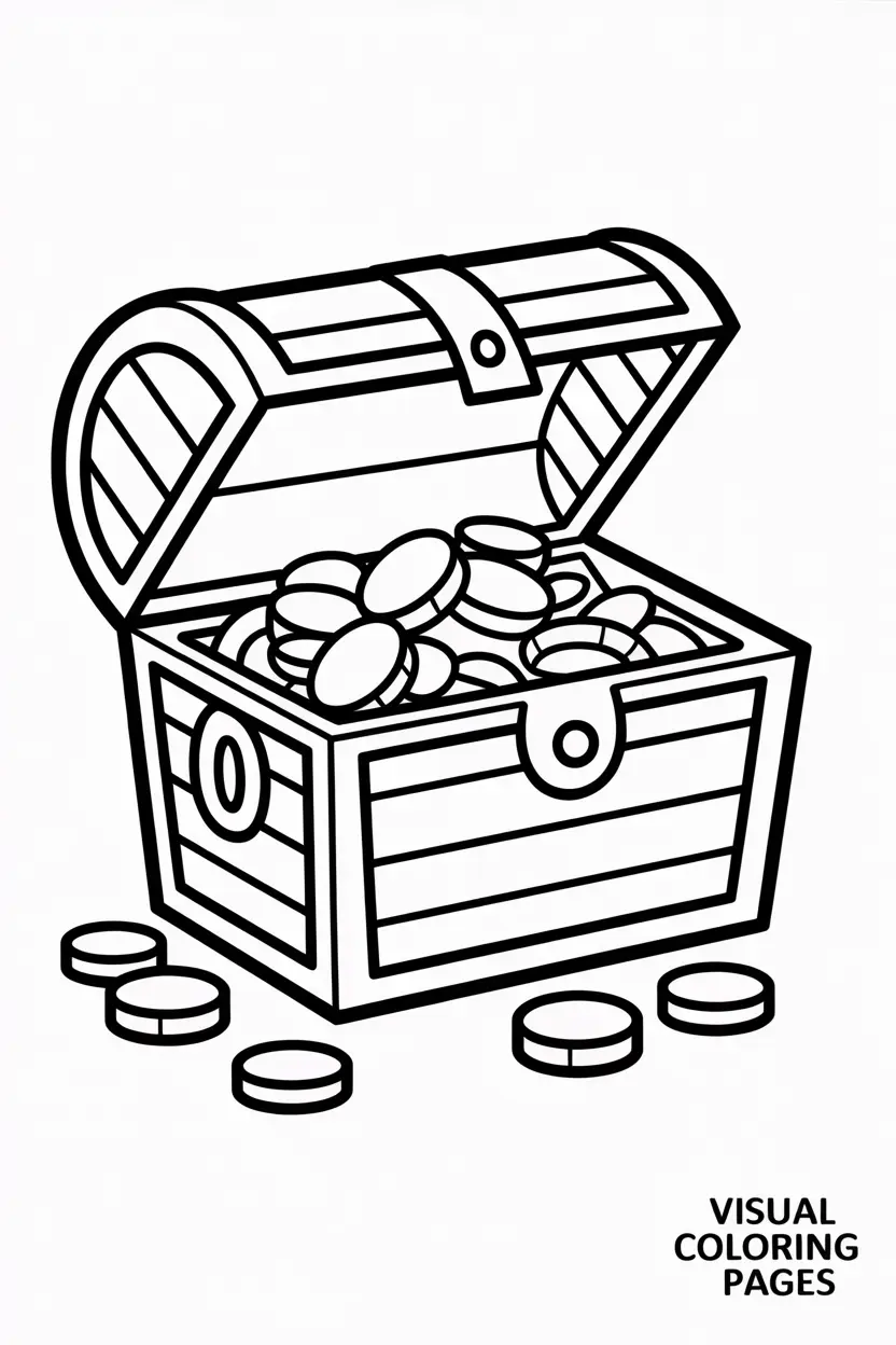 simple treasure chest with coins and gems spilling out