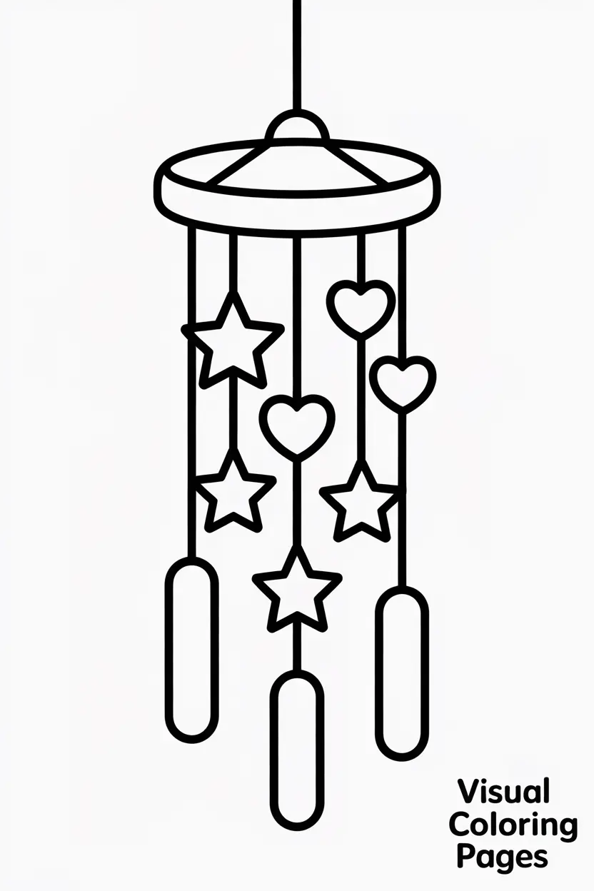 simple wind chime with dangling shapes like stars and hearts