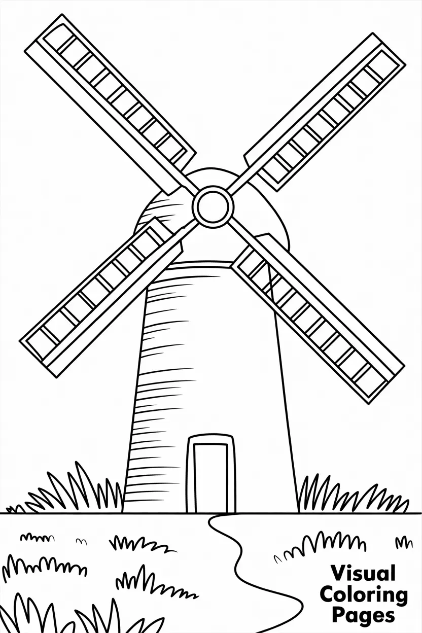 simple windmill with four blades in a grassy field