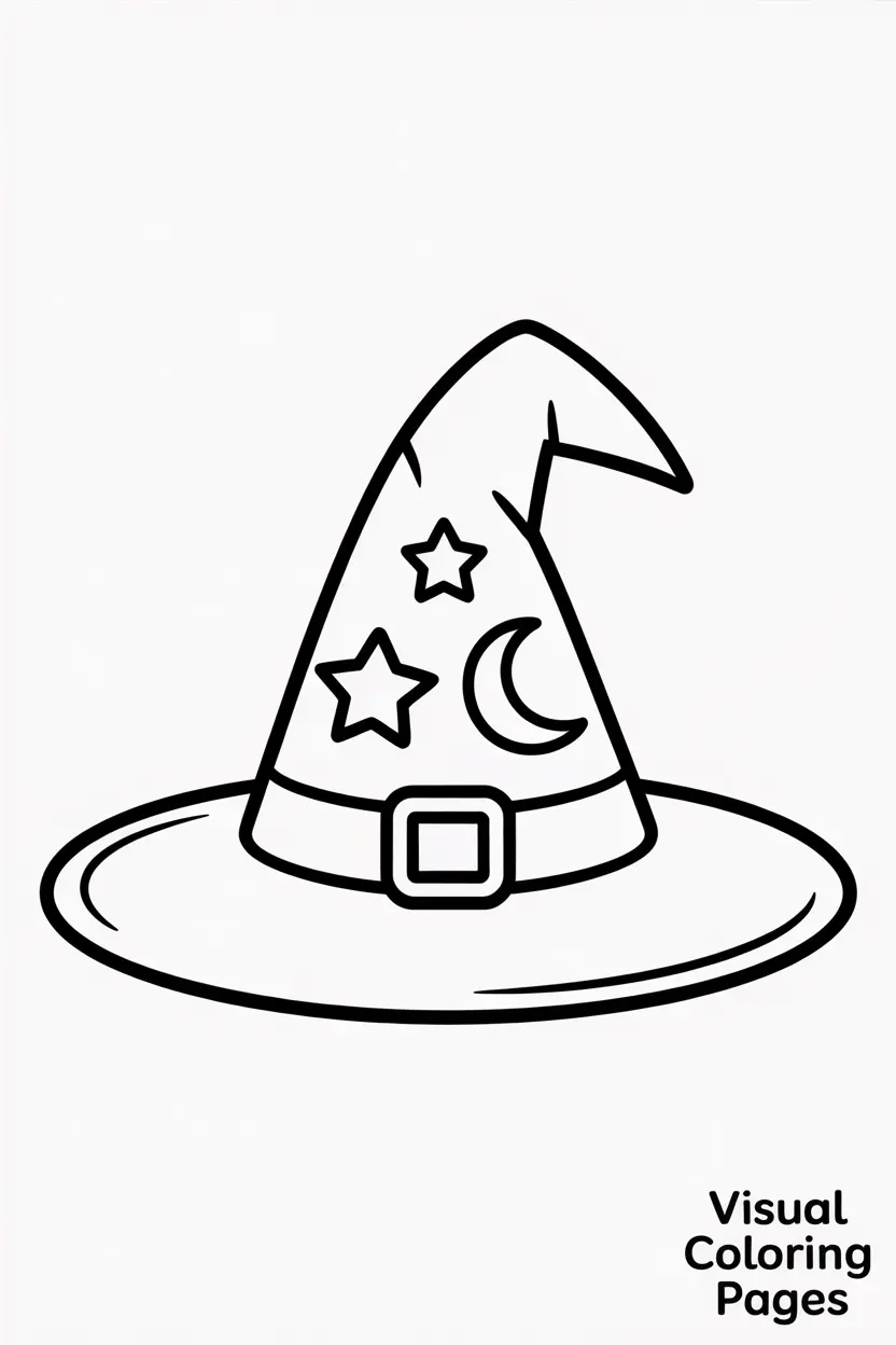 simple witch hat with a star and moon design