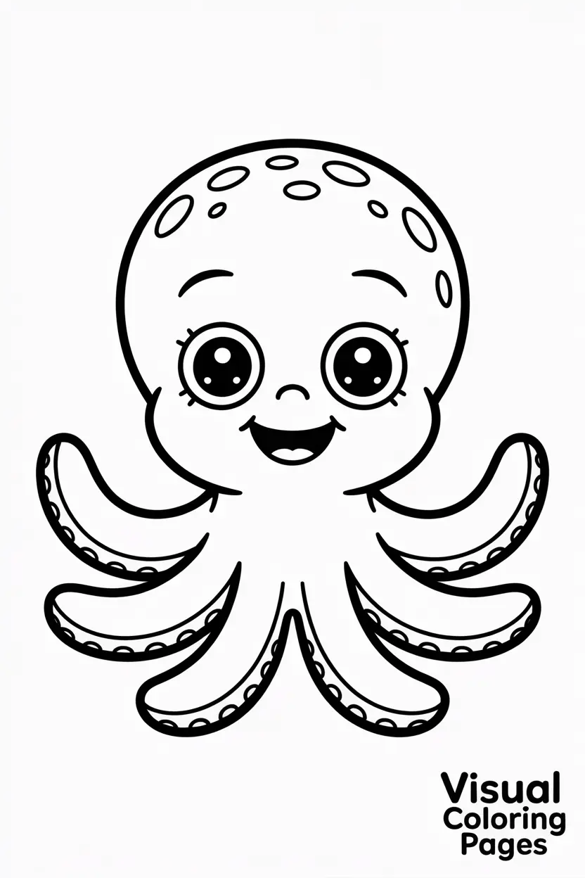 smiling baby octopus with short tentacles waving