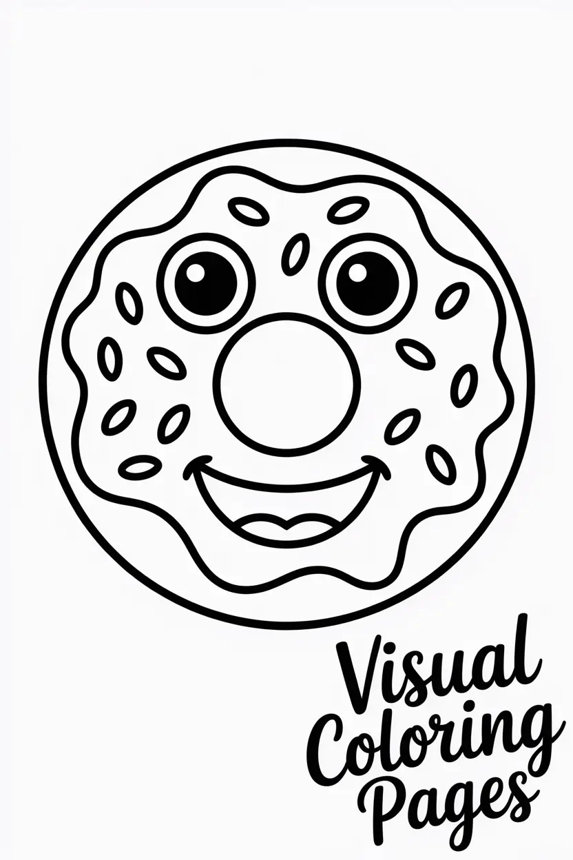 smiling donut with sprinkles and big cartoon eyes