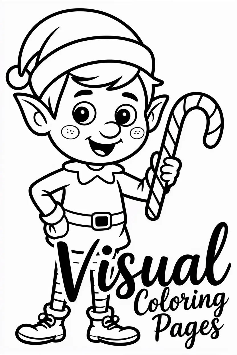 smiling elf holding a candy cane