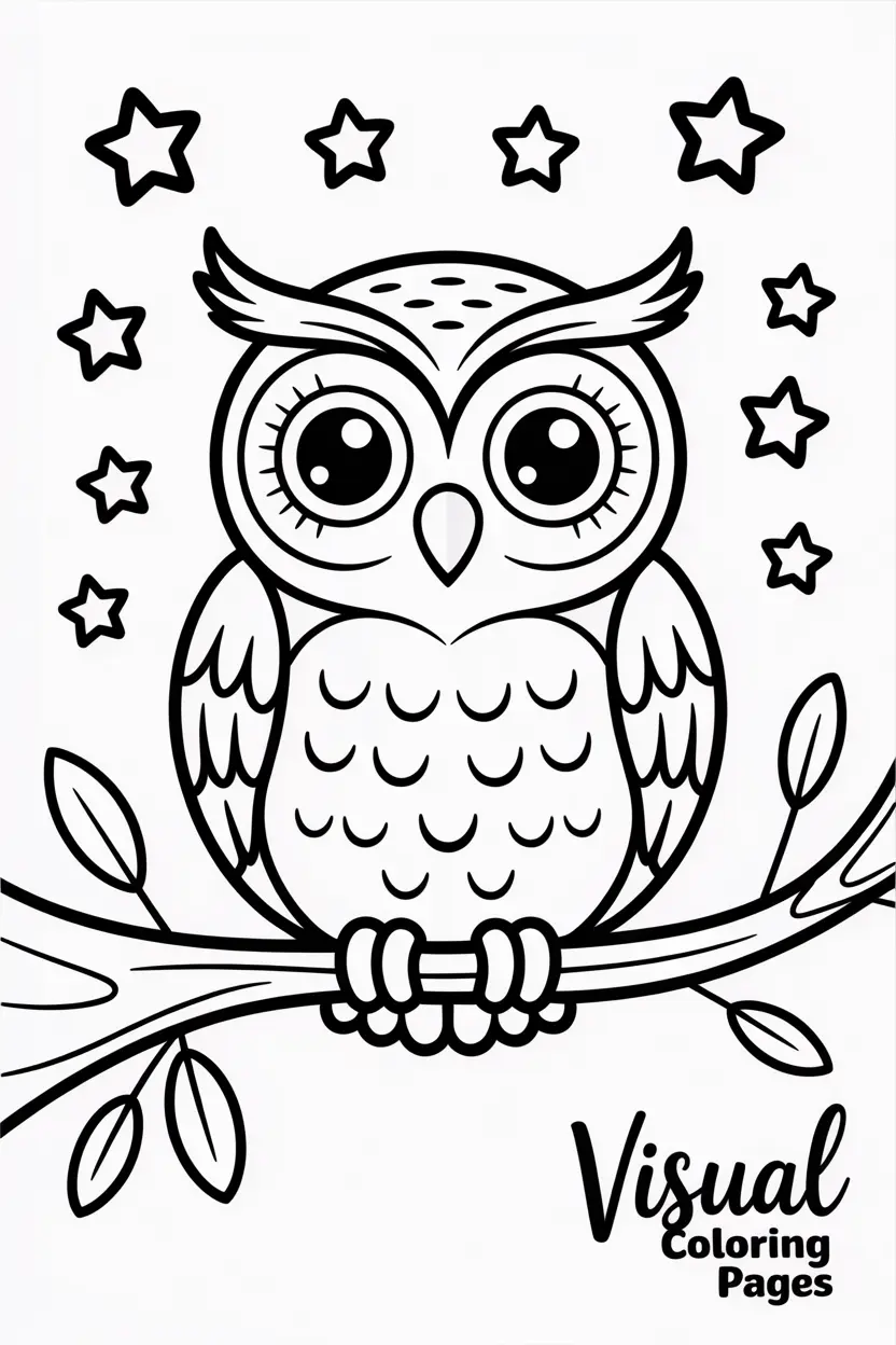 smiling owl sitting on a tree branch with stars in the sky coco