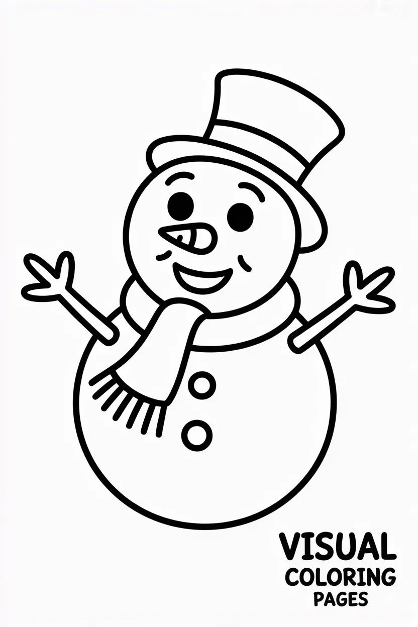 smiling snowman wearing a scarf and top hat