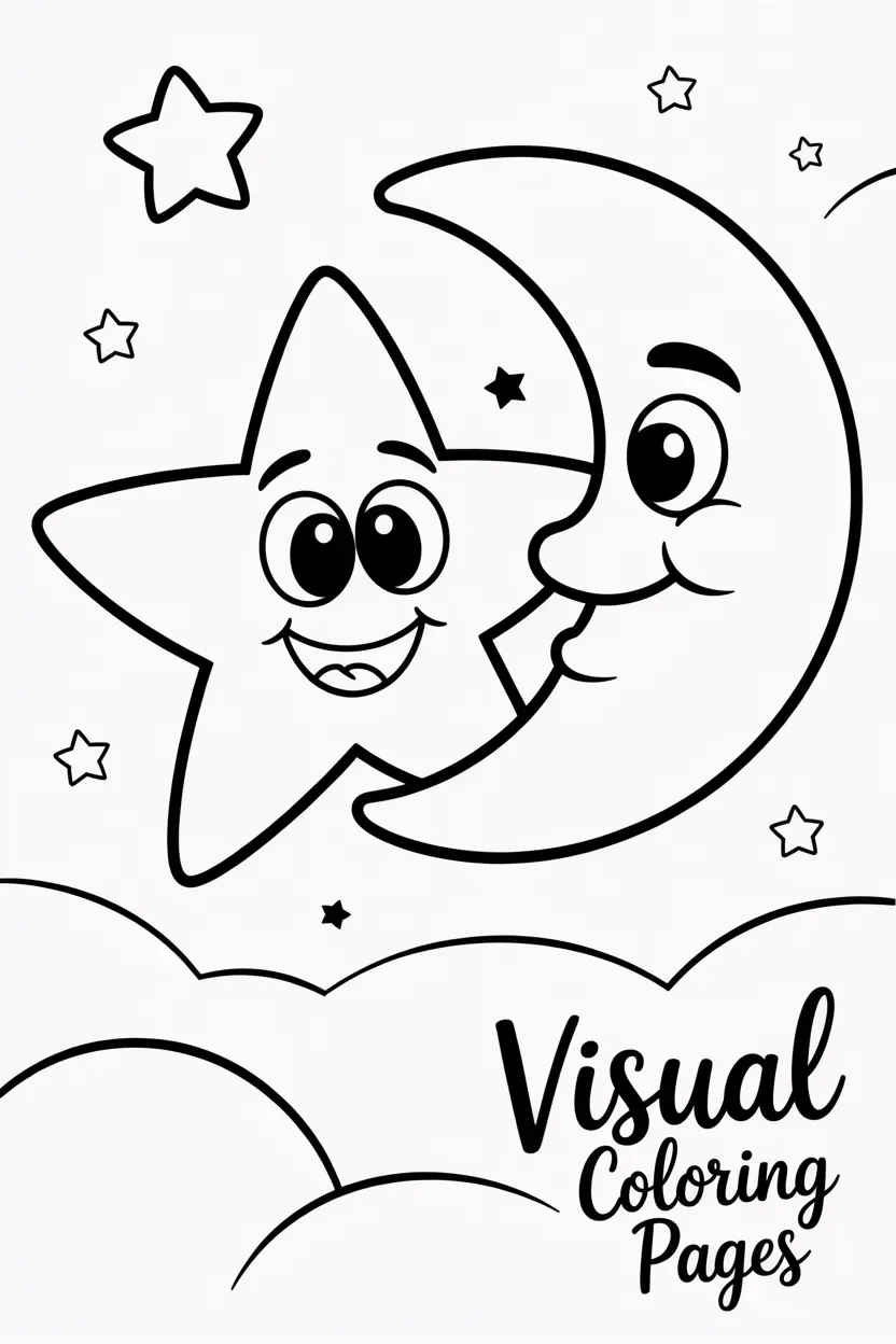 smiling star and moon together in the night sky coco