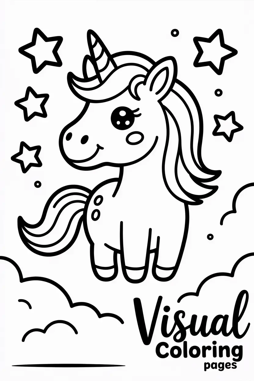 smiling unicorn with stars and clouds around it coco