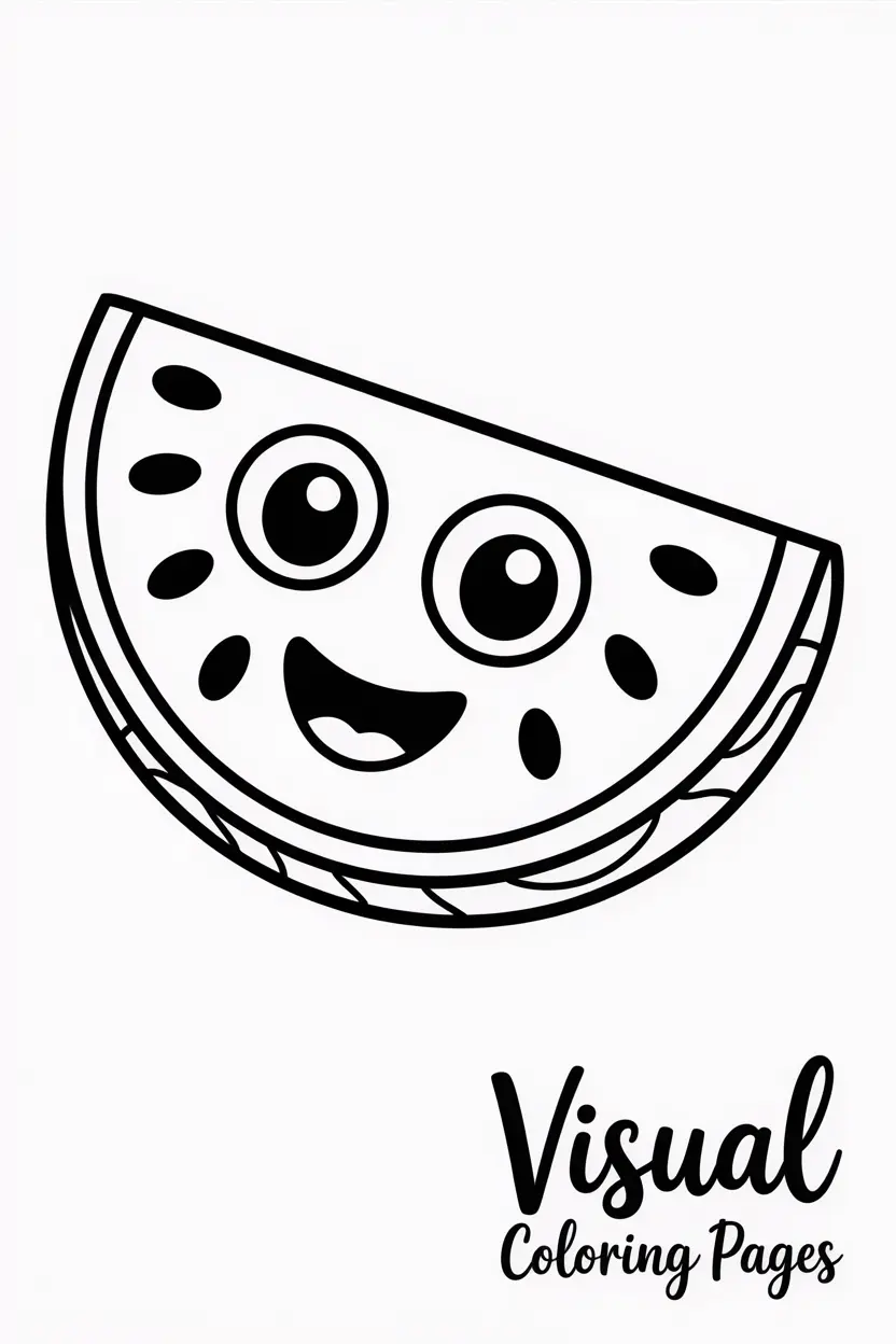 smiling watermelon slice with big cartoon eyes