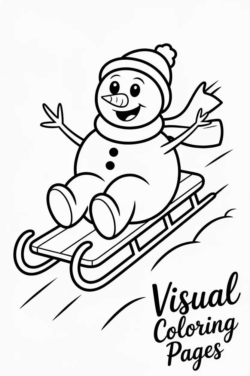 snowman riding a sled downhill