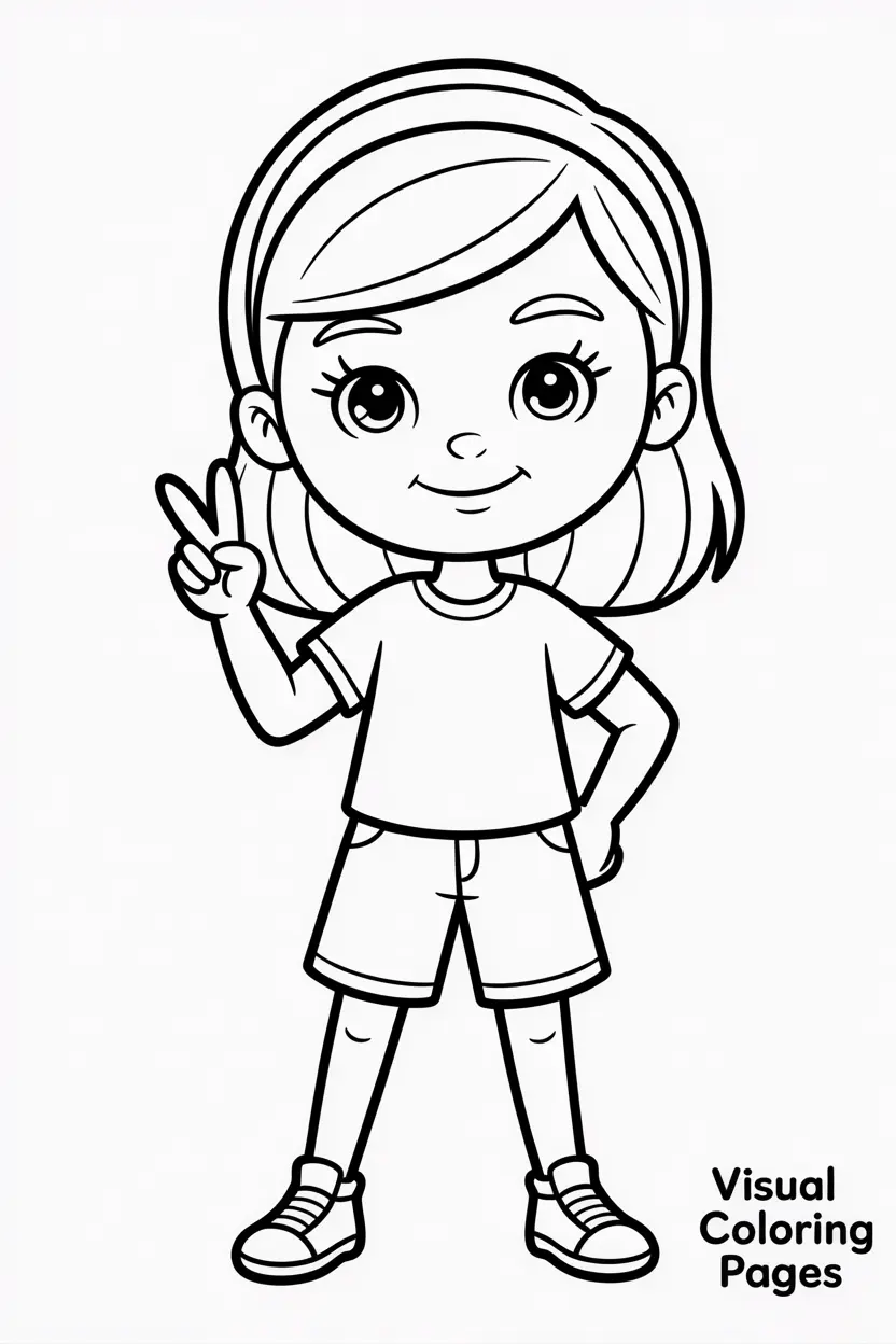 stylish cartoon girl doing a peace sign
