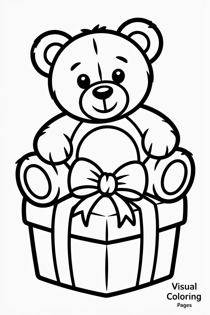 teddy bear sitting on top of a present with bows and ribbons