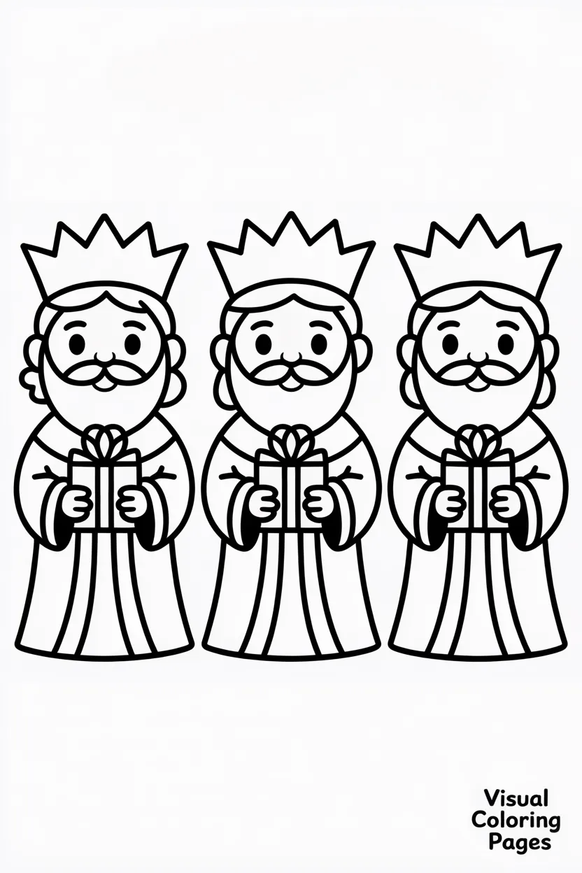 three wise men wearing crowns and carrying gifts