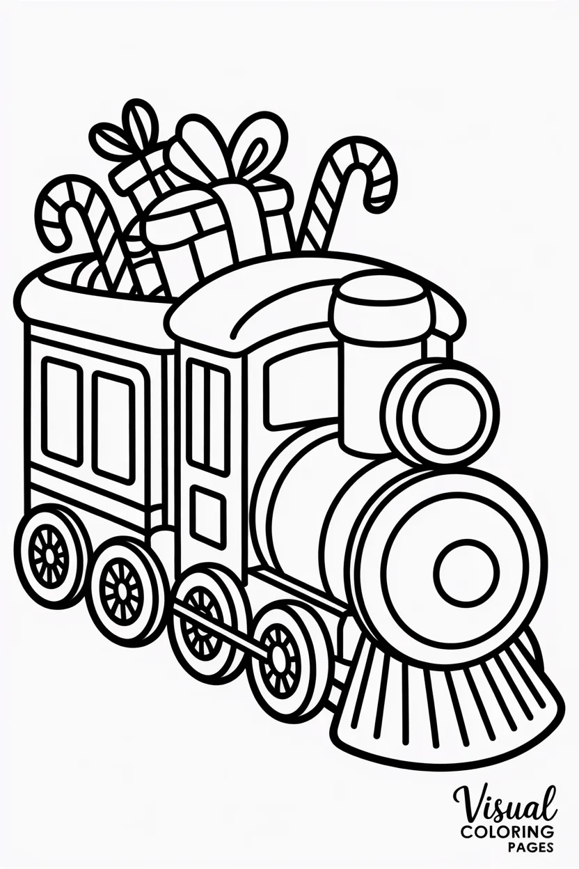 train made of candy canes carrying gifts