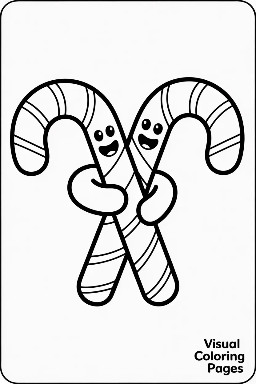 two candy canes dancing with happy faces
