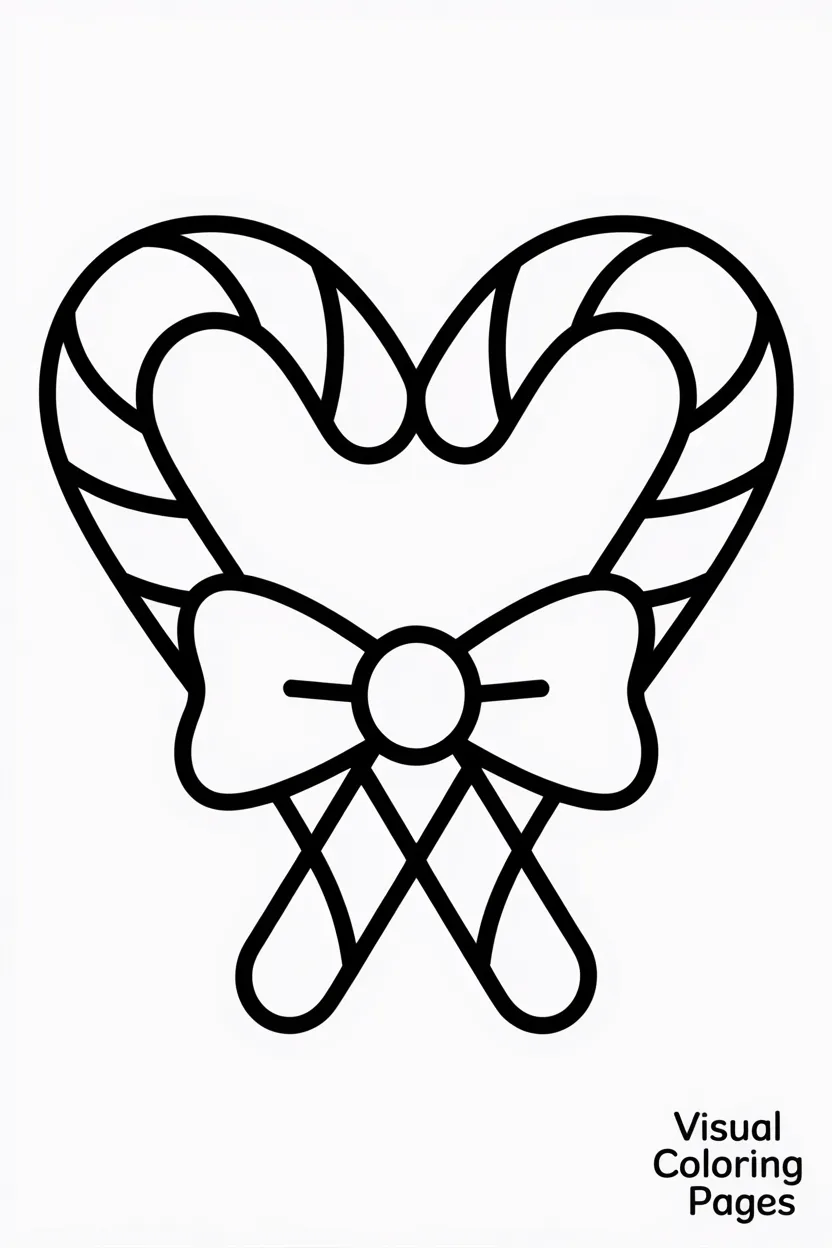 two candy canes forming a heart with a bow