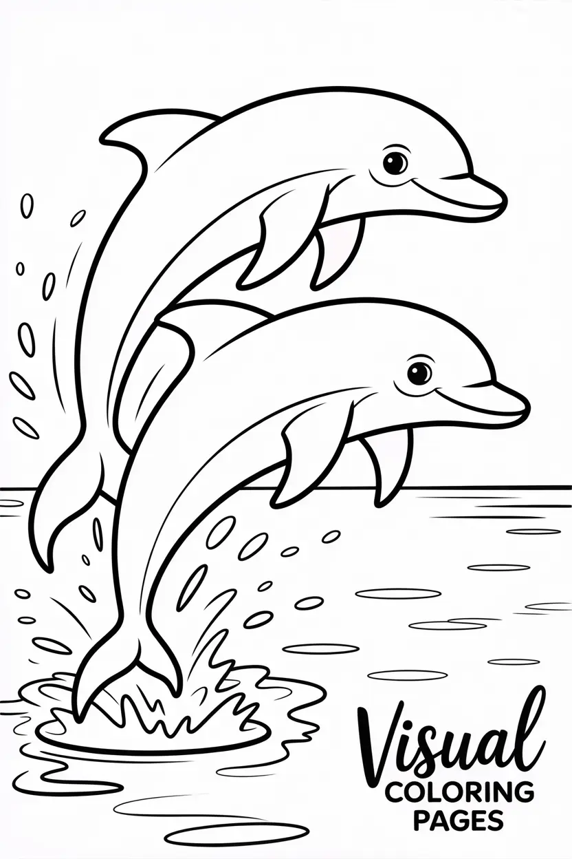 two dolphins jumping out of the ocean with splashes coco