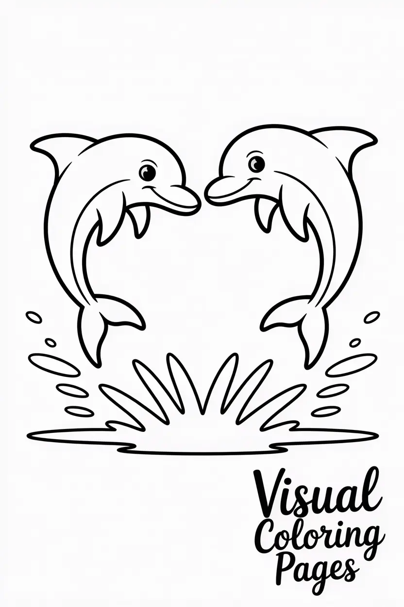 two dolphins jumping out of the water forming a heart shape