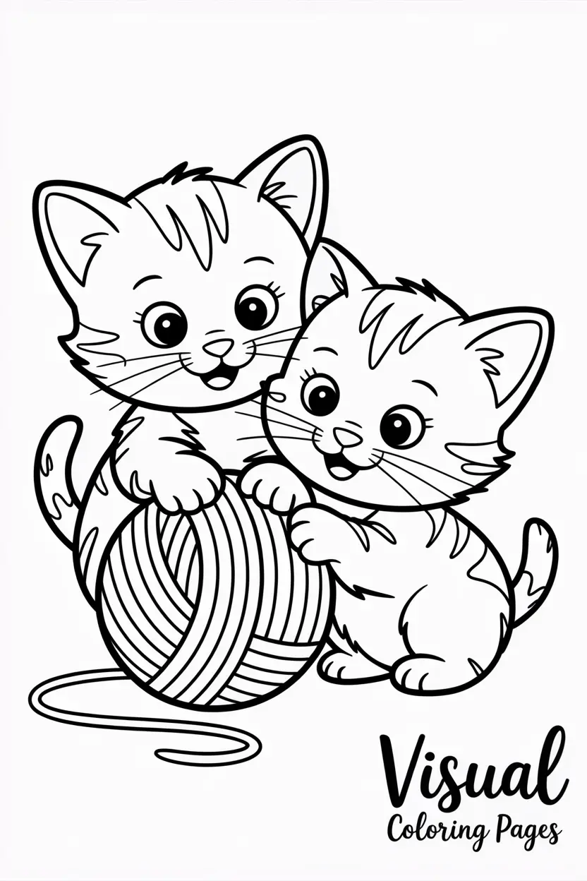 two kittens playing with a ball of yarn coco