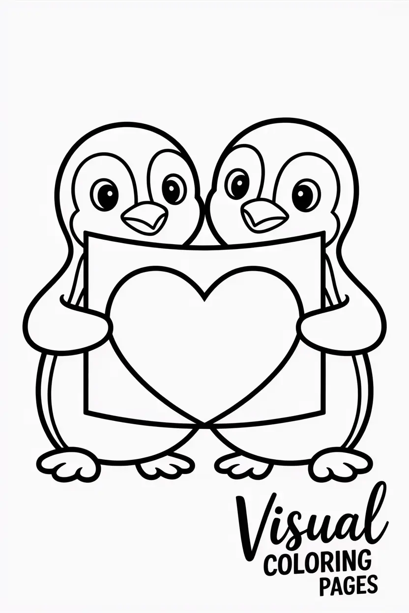 two penguins holding a big valentines card