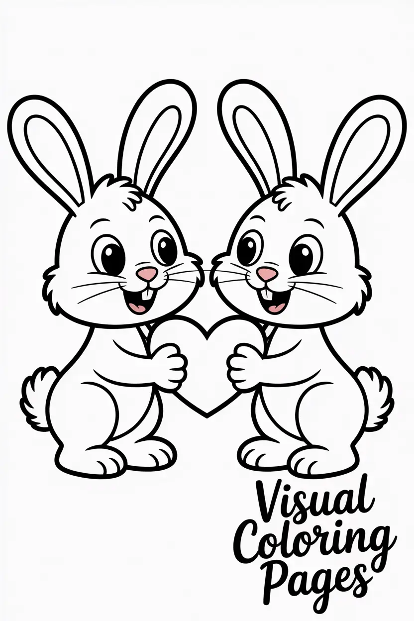 two rabbits exchanging a heart shaped gift