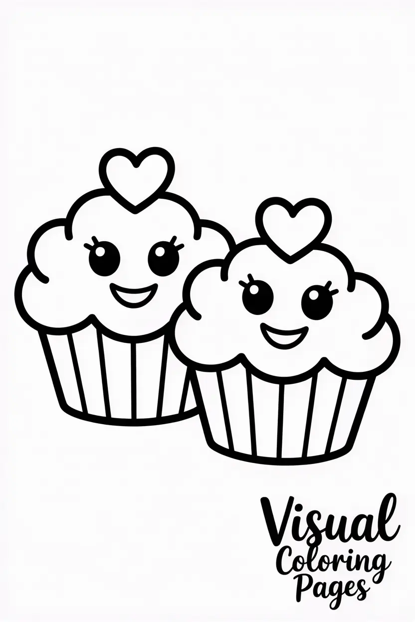 two smiling cupcakes with heart toppings