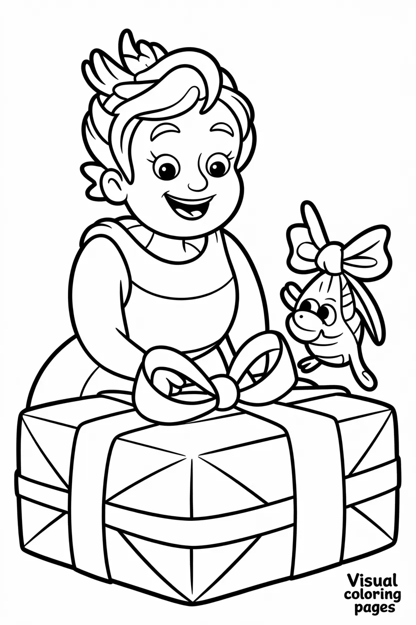 ursula wrapping gifts with sea creatures carrying ribbons and bows