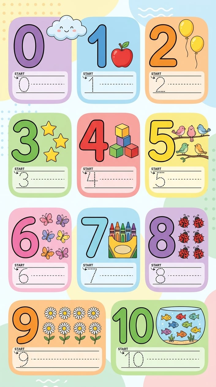 Free Number Tracing Worksheets 1-10 for Preschoolers