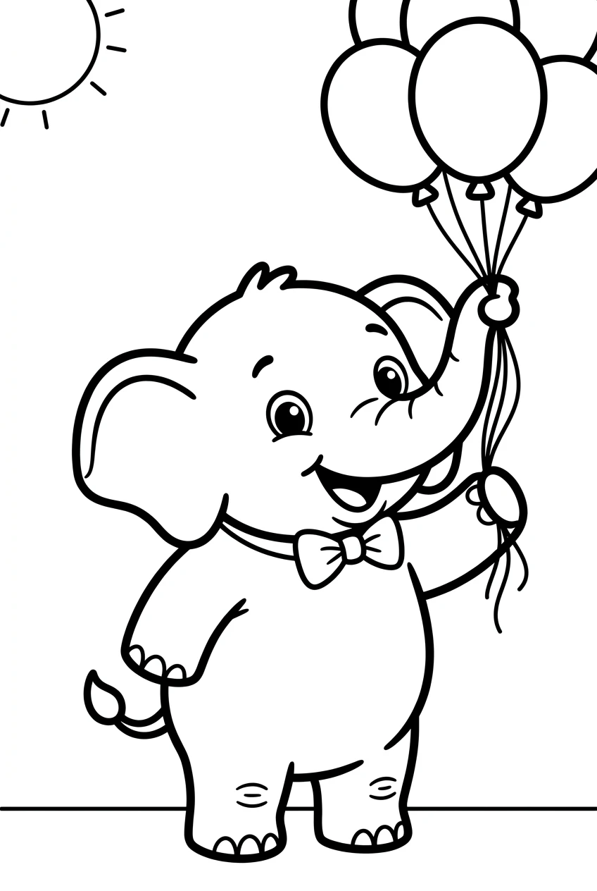 Baby Elephant Coloring Page with Balloons
