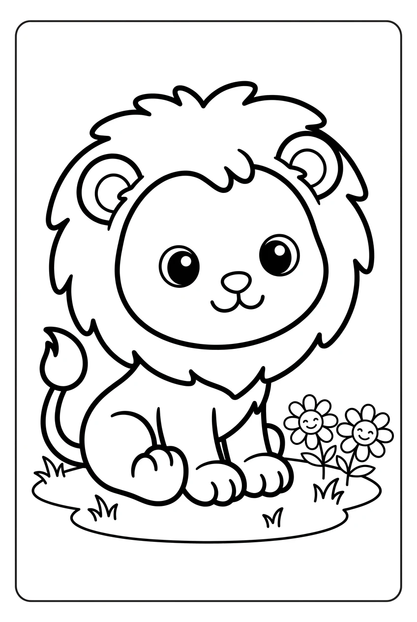 Cute Baby Lion Cub Coloring Page