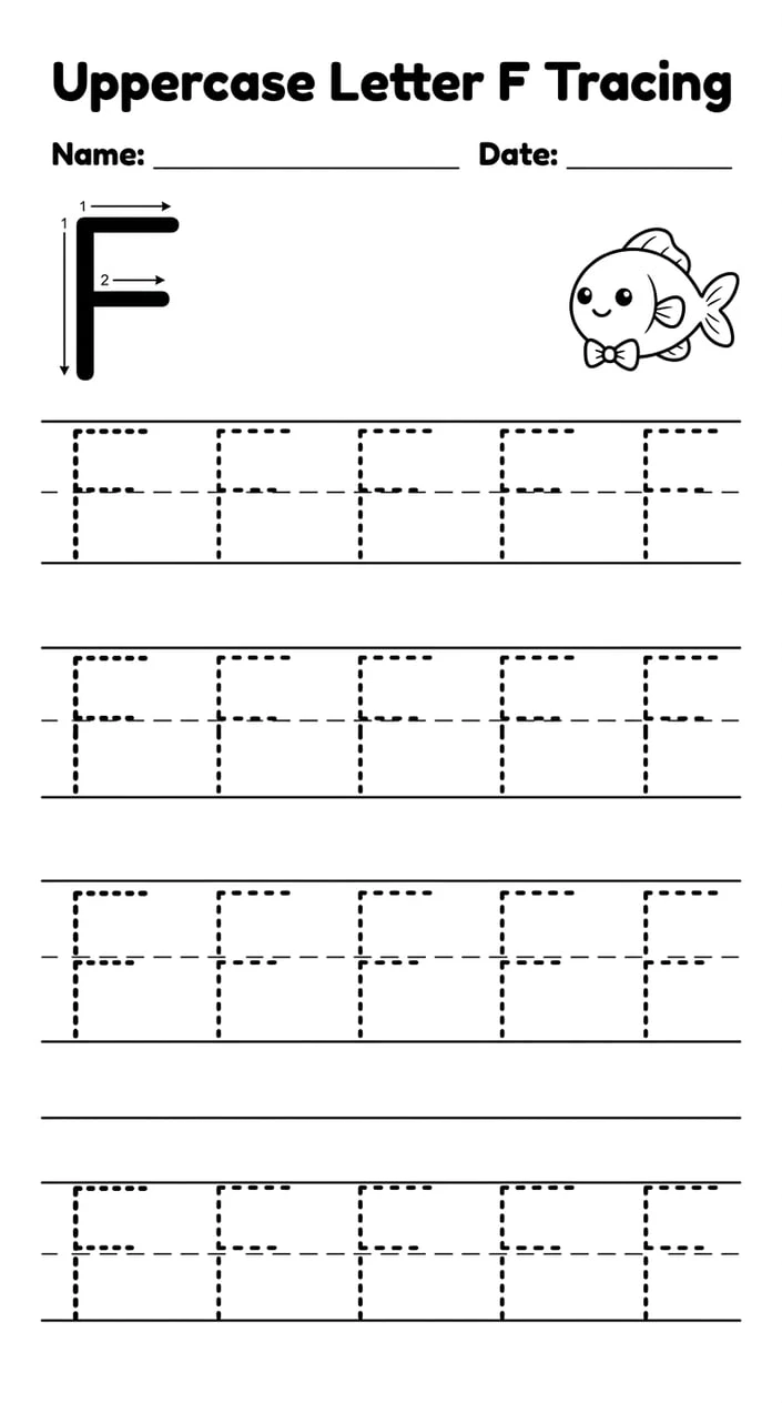 Uppercase Letter F Tracing Worksheet