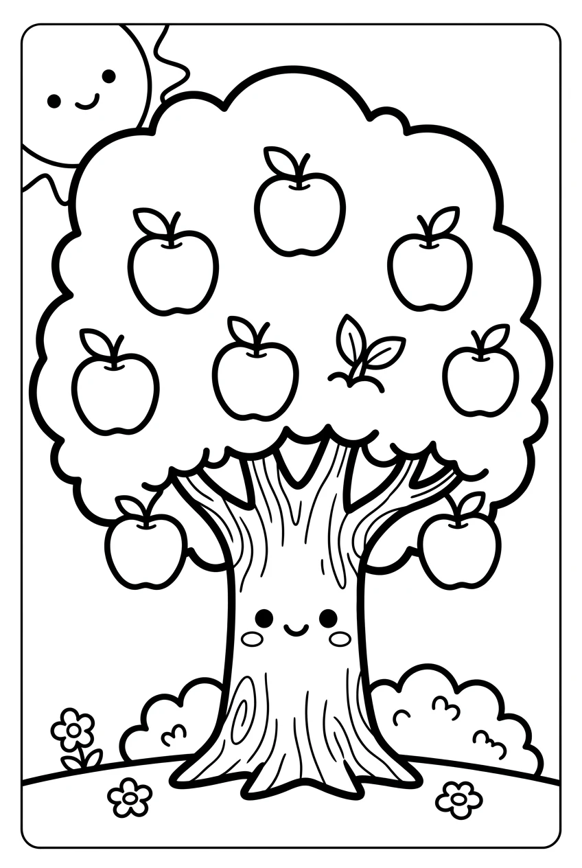 Simple Apple Tree Coloring Page for Toddlers