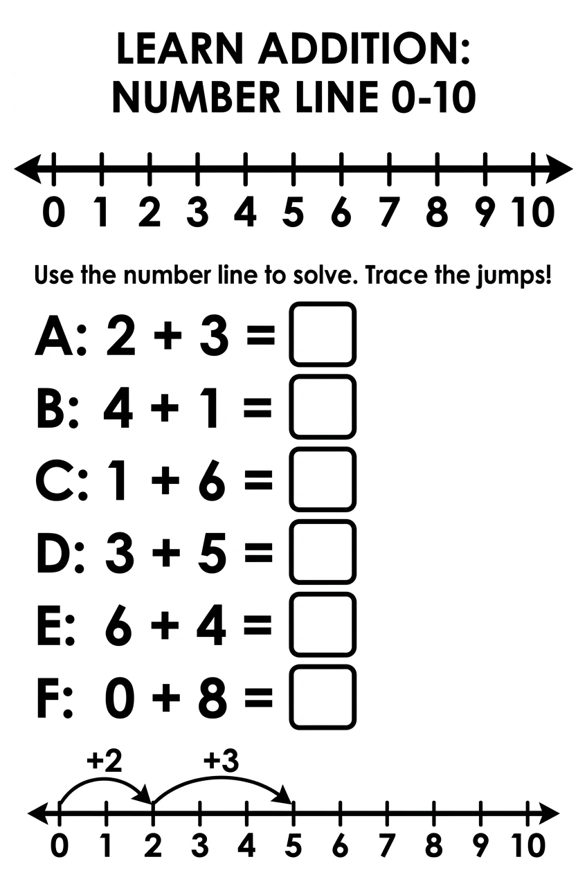 Free Number Line Addition Worksheets