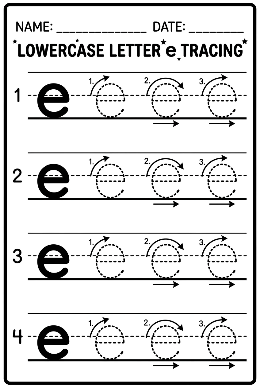 Free Lowercase Letter E Tracing Worksheet