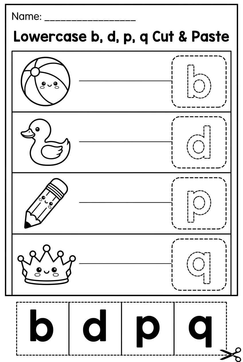 Lowercase Letter Cut and Paste Practice Sheet