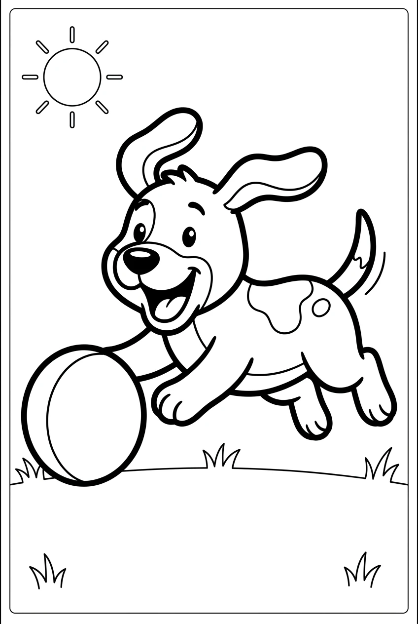 Fun Dog Playing Fetch Coloring Page