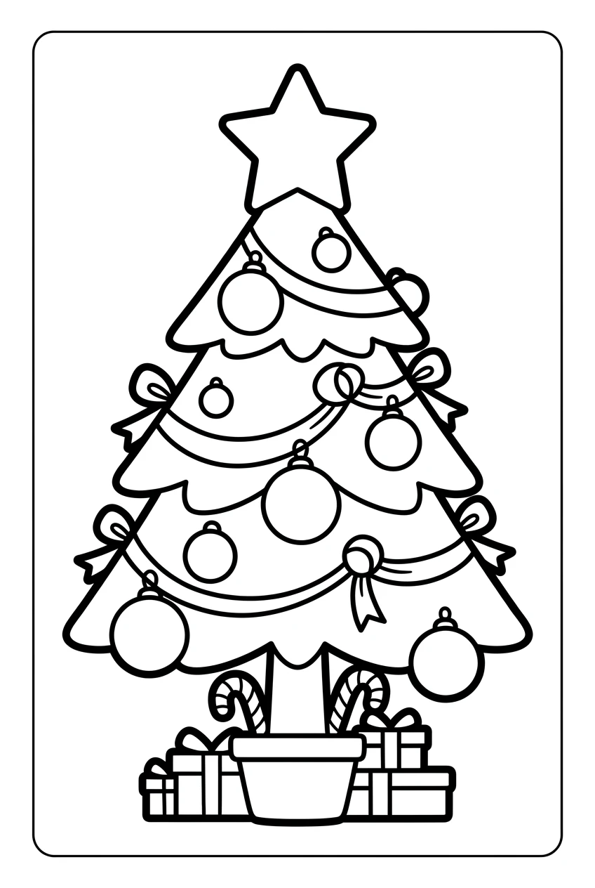 Cute Christmas Tree Coloring Page for Kids